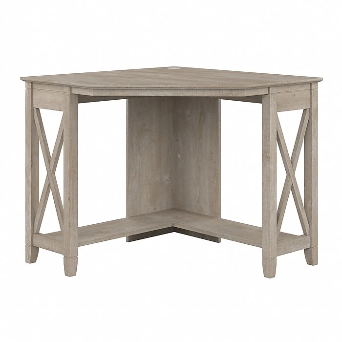 Bush Furniture Key West 34" Small Corner Desk - Washed Gray, Space-Saving Laminated Wood Design | KWD134WG-03 1 Bush Furniture Key West 34" Small Corner Desk - Washed Gray, Space-Saving Laminated Wood Design | KWD134WG-03