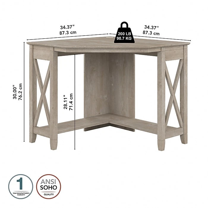 Bush Furniture Key West 34" Small Corner Desk - Washed Gray, Space-Saving Laminated Wood Design | KWD134WG-03 4 Bush Furniture Key West 34" Small Corner Desk - Washed Gray, Space-Saving Laminated Wood Design | KWD134WG-03 - Image 4