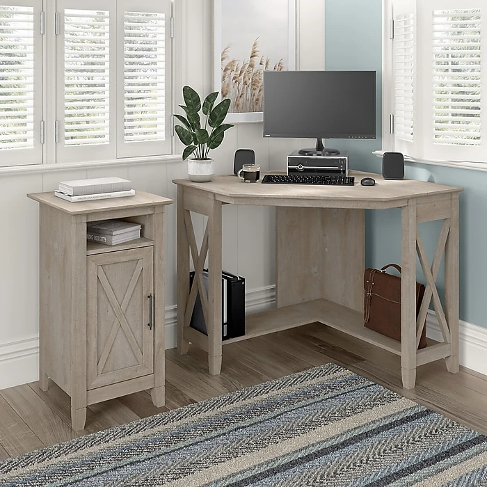 Bush Furniture Key West 34" Small Corner Desk - Washed Gray, Space-Saving Laminated Wood Design | KWD134WG-03 6 Bush Furniture Key West 34" Small Corner Desk - Washed Gray, Space-Saving Laminated Wood Design | KWD134WG-03 - Image 6