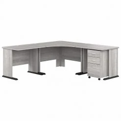 Bush Business Furniture Studio A 83"W Corner Desk with 3-Drawer Mobile File Cabinet, Platinum Gray | Laminated Wood Workspace Solution