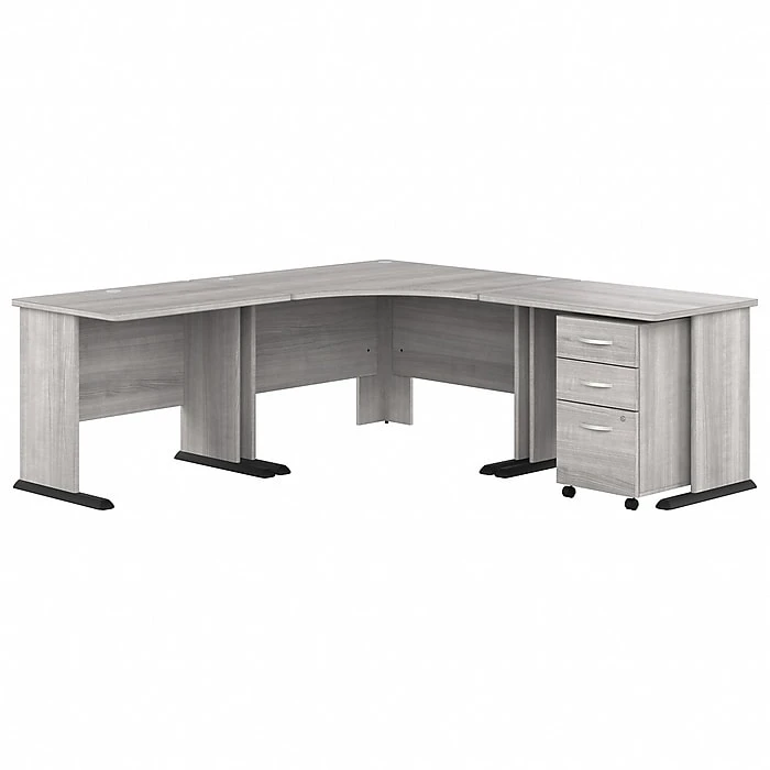Bush Business Furniture Studio A 83"W Corner Desk with 3-Drawer Mobile File Cabinet, Platinum Gray | Laminated Wood Workspace Solution 1 Bush Business Furniture Studio A 83"W Corner Desk with 3-Drawer Mobile File Cabinet, Platinum Gray | Laminated Wood Workspace Solution