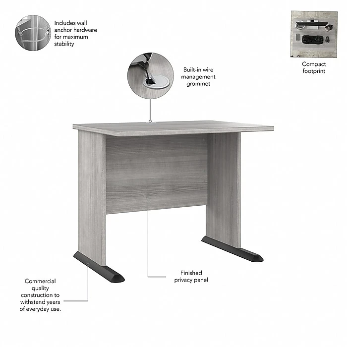 Bush Business Furniture Studio A 83"W Corner Desk with 3-Drawer Mobile File Cabinet, Platinum Gray | Laminated Wood Workspace Solution 3 Bush Business Furniture Studio A 83"W Corner Desk with 3-Drawer Mobile File Cabinet, Platinum Gray | Laminated Wood Workspace Solution - Image 3