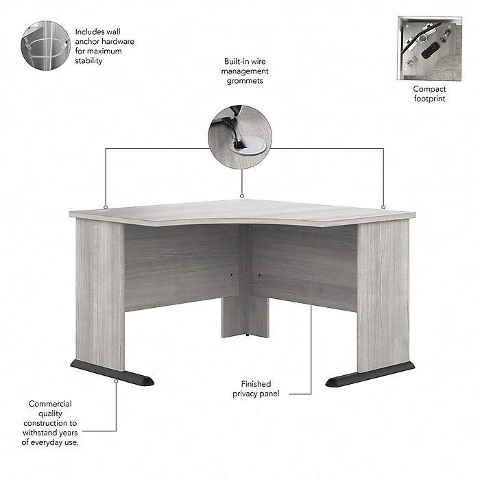 Bush Business Furniture Studio A 83"W Corner Desk with 3-Drawer Mobile File Cabinet, Platinum Gray | Laminated Wood Workspace Solution 4 Bush Business Furniture Studio A 83"W Corner Desk with 3-Drawer Mobile File Cabinet, Platinum Gray | Laminated Wood Workspace Solution - Image 4