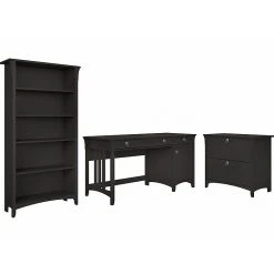 Bush Furniture Salinas 60"W Computer Desk with Bookcase & Lateral File Cabinet, Vintage Black (SAL076VB) | Laminated Wood Office Desk