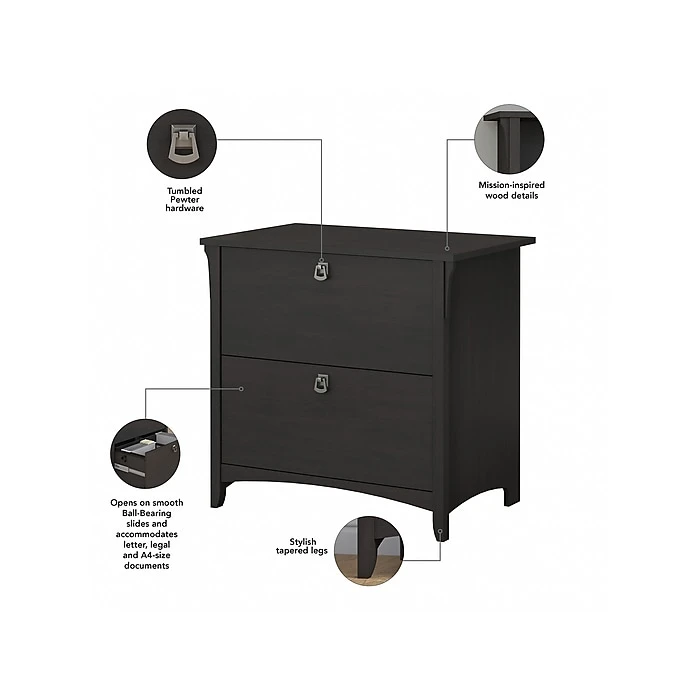 Bush Furniture Salinas 60"W Computer Desk with Bookcase & Lateral File Cabinet, Vintage Black (SAL076VB) | Laminated Wood Office Desk 4 Bush Furniture Salinas 60"W Computer Desk with Bookcase & Lateral File Cabinet, Vintage Black (SAL076VB) | Laminated Wood Office Desk - Image 4