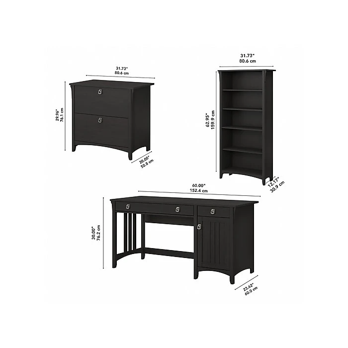 Bush Furniture Salinas 60"W Computer Desk with Bookcase & Lateral File Cabinet, Vintage Black (SAL076VB) | Laminated Wood Office Desk 6 Bush Furniture Salinas 60"W Computer Desk with Bookcase & Lateral File Cabinet, Vintage Black (SAL076VB) | Laminated Wood Office Desk - Image 6