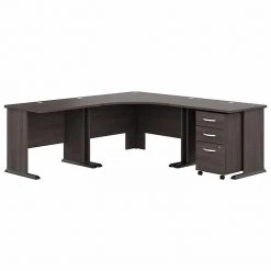 Bush Business Furniture Studio A 83"W Corner Computer Desk with 3-Drawer Mobile File Cabinet, Storm Gray - Laminated Wood