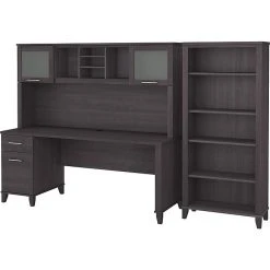 Bush Furniture Somerset 72" Computer Desk with Hutch and 5-Shelf Bookcase, Storm Gray (SET020SG)