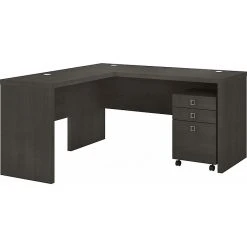 Kathy Ireland Office Echo 60" L-Shaped Desk with Mobile File Cabinet, Charcoal Maple - Space-Saving & Stylish
