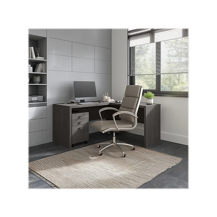 Kathy Ireland Office Echo 60" L-Shaped Desk with Mobile File Cabinet, Charcoal Maple - Space-Saving & Stylish 2 Kathy Ireland Office Echo 60" L-Shaped Desk with Mobile File Cabinet, Charcoal Maple - Space-Saving & Stylish - Image 2