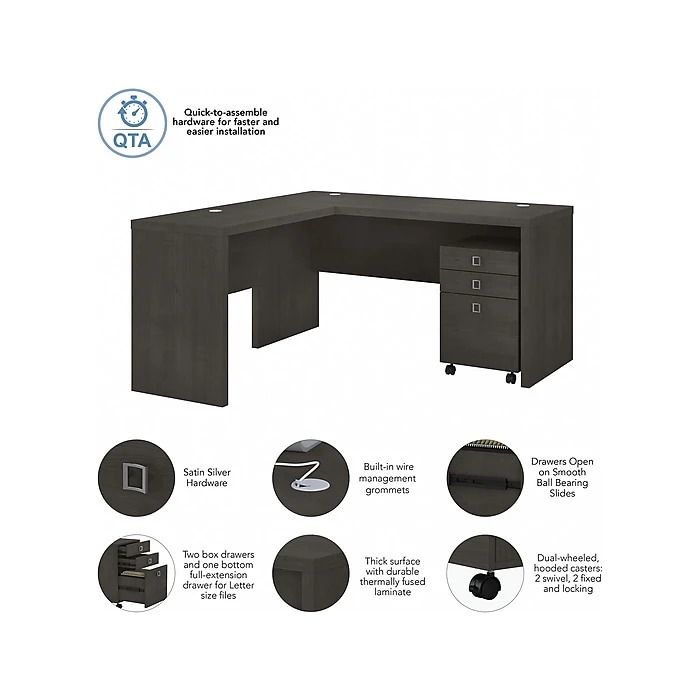 Kathy Ireland Office Echo 60" L-Shaped Desk with Mobile File Cabinet, Charcoal Maple - Space-Saving & Stylish 3 Kathy Ireland Office Echo 60" L-Shaped Desk with Mobile File Cabinet, Charcoal Maple - Space-Saving & Stylish - Image 3
