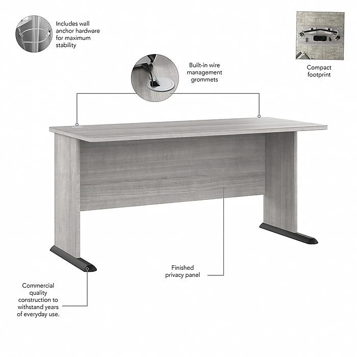 Bush Business Furniture Studio A 60"W Computer Desk - Platinum Gray (SDD160PG) | Durable Laminated Wood Desk for Home & Office 3 Bush Business Furniture Studio A 60"W Computer Desk - Platinum Gray (SDD160PG) | Durable Laminated Wood Desk for Home & Office - Image 3