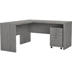 Office By Kathy Ireland® Echo 60"W L-Shaped Desk with Mobile File Cabinet, Modern Gray - Stylish & Functional