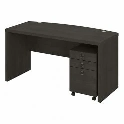 Kathy Ireland® Echo 60" Bow Front Desk with Mobile File Cabinet - Charcoal Maple | Laminated Wood Office Desk