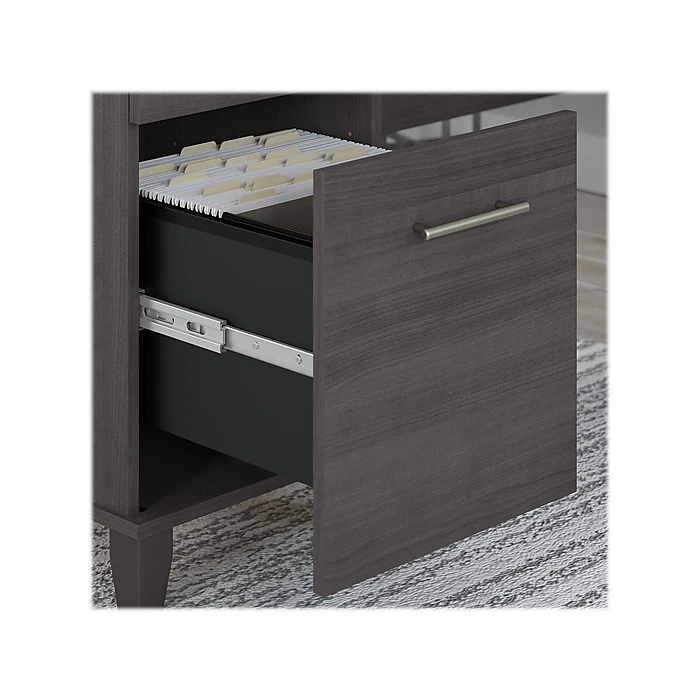 Bush Somerset 60" L-Shaped Desk with Hutch & 5-Shelf Bookcase | Storm Gray | Laminated Wood Office Furniture 5 Bush Somerset 60" L-Shaped Desk with Hutch & 5-Shelf Bookcase | Storm Gray | Laminated Wood Office Furniture - Image 5