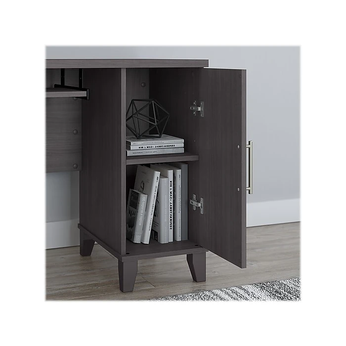 Bush Somerset 60" L-Shaped Desk with Hutch & 5-Shelf Bookcase | Storm Gray | Laminated Wood Office Furniture 6 Bush Somerset 60" L-Shaped Desk with Hutch & 5-Shelf Bookcase | Storm Gray | Laminated Wood Office Furniture - Image 6