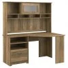 Bush Furniture Cabot 60" Corner Desk With Hutch in Reclaimed Pine | Space-Saving Laminated Wood Design