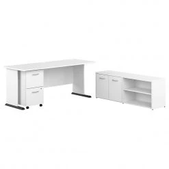 Bush Business Furniture Studio A 72"W White Laminated Wood Computer Desk with File and Storage Cabinet
