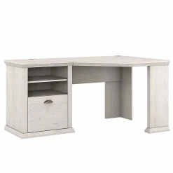 Bush Furniture Yorktown 60" Corner Desk With Storage, Linen White Oak (WC40415-03) - Laminated Wood Home Office Furniture