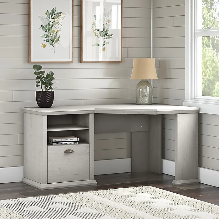 Bush Furniture Yorktown 60" Corner Desk With Storage, Linen White Oak (WC40415-03) - Laminated Wood Home Office Furniture 2 Bush Furniture Yorktown 60" Corner Desk With Storage, Linen White Oak (WC40415-03) - Laminated Wood Home Office Furniture - Image 2