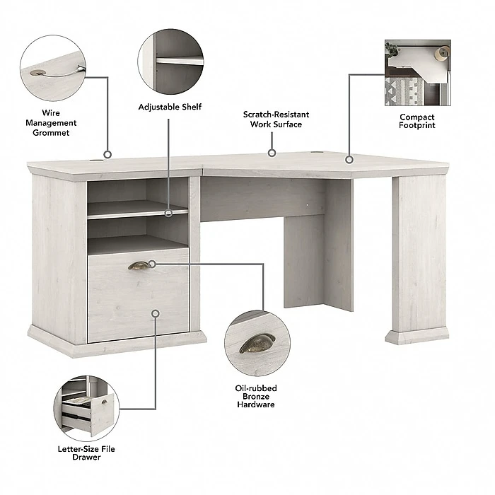 Bush Furniture Yorktown 60" Corner Desk With Storage, Linen White Oak (WC40415-03) - Laminated Wood Home Office Furniture 3 Bush Furniture Yorktown 60" Corner Desk With Storage, Linen White Oak (WC40415-03) - Laminated Wood Home Office Furniture - Image 3