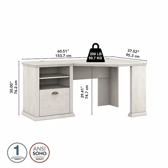 Bush Furniture Yorktown 60" Corner Desk With Storage, Linen White Oak (WC40415-03) - Laminated Wood Home Office Furniture 5 Bush Furniture Yorktown 60" Corner Desk With Storage, Linen White Oak (WC40415-03) - Laminated Wood Home Office Furniture - Image 5