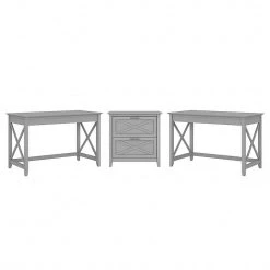 Bush Furniture Key West 48" 2-Person Writing Desk Set with Lateral File Cabinet, Cape Cod Gray – Durable Laminated Wood Office Desk