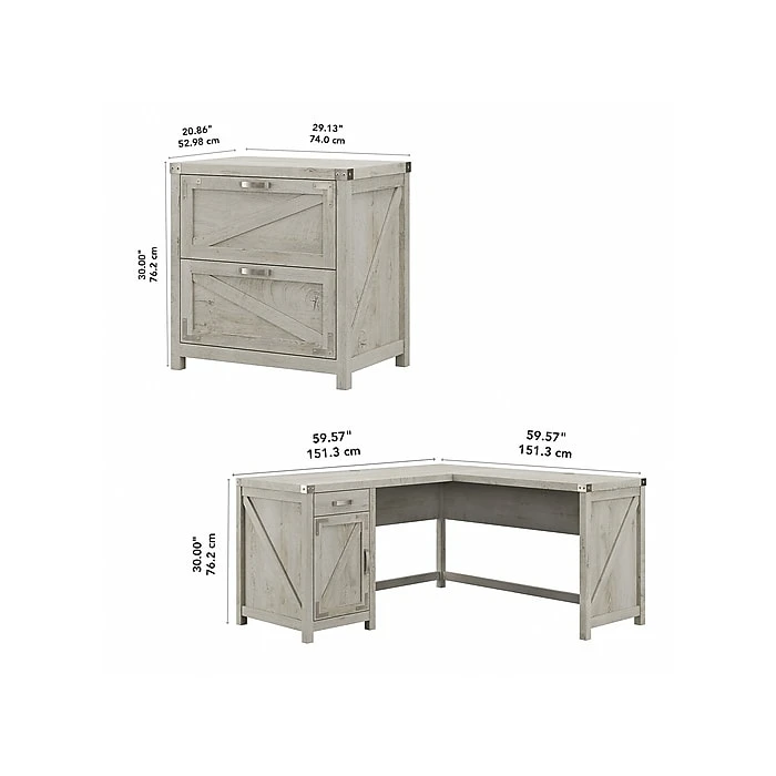 Kathy Ireland® Home Cottage Grove 60" L-Shaped Desk with Lateral File Cabinet, Cottage White 5 Kathy Ireland® Home Cottage Grove 60" L-Shaped Desk with Lateral File Cabinet, Cottage White - Image 5
