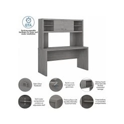 Office By Kathy Ireland® Echo 60"W Modern Gray Credenza Desk with Hutch | Laminated Wood -Computer Office Desks Shop unnamed file 5337
