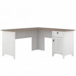 Bush Furniture Salinas 60" L-Shaped Desk, Shiplap Gray/Pure White - Durable Laminated Wood Design