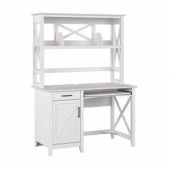 Bush Furniture Key West 48" Computer Desk With Hutch, Pure White Oak | Laminated Wood Desk with Storage