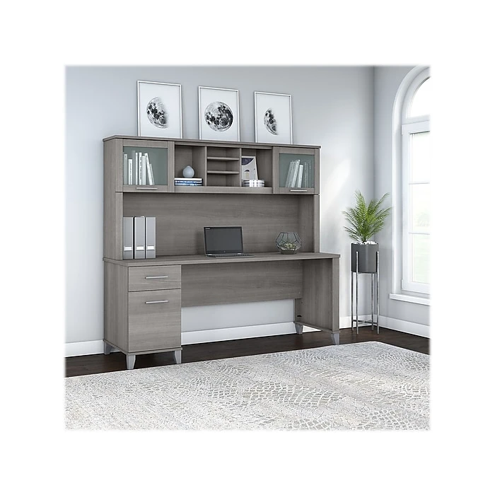 Bush Furniture Somerset 72" Laminated Wood Computer Desk with Drawers & Hutch, Platinum Gray (SET018PG) - Stylish & Functional Home Office Solution 2 Bush Furniture Somerset 72" Laminated Wood Computer Desk with Drawers & Hutch, Platinum Gray (SET018PG) - Stylish & Functional Home Office Solution - Image 2
