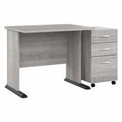 Bush Business Furniture Studio A 36"W Small Computer Desk with 3-Drawer Mobile File Cabinet, Platinum Gray | Laminated Wood Desk
