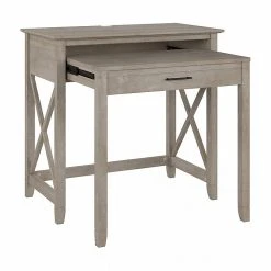 Bush Furniture Key West 36" Pull-Out Writing Desk, Washed Gray (KWD136WG-03) - Laminated Wood Desk for Home or Office