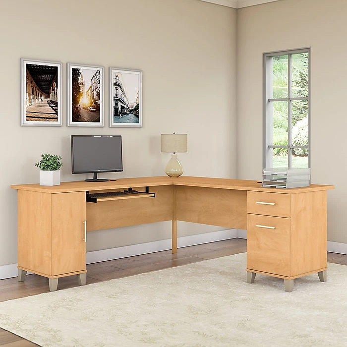 Bush Furniture Somerset 72W L Shaped Desk, Maple Cross (WC81410K) | Laminate Home Office Desk 2 Bush Furniture Somerset 72W L Shaped Desk, Maple Cross (WC81410K) | Laminate Home Office Desk - Image 2