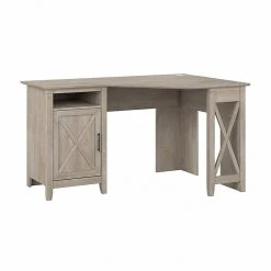 Bush Furniture Key West 54" Corner Computer Desk With Storage | Washed Gray | Laminated Wood