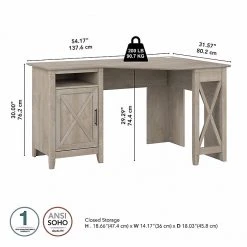 Bush Furniture Key West 54" Corner Computer Desk With Storage | Washed Gray | Laminated Wood -Computer Office Desks Shop unnamed file 5413