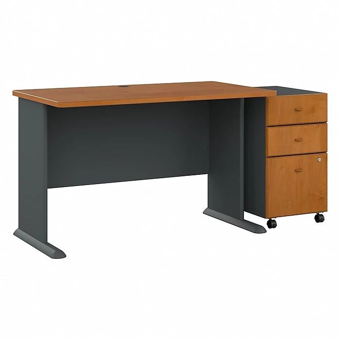 Bush Business Furniture Cubix 48W Desk With Mobile File Cabinet - Natural Cherry/Slate (SRA025NCSU) 1 Bush Business Furniture Cubix 48W Desk With Mobile File Cabinet - Natural Cherry/Slate (SRA025NCSU)
