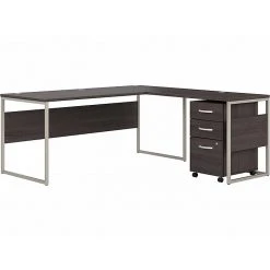 Bush Business Furniture Hybrid 72"W L-Shaped Desk with Mobile File Cabinet, Storm Gray – Durable Laminated Wood Office Desk