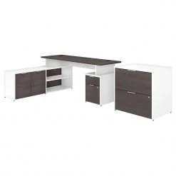 Bush Business Furniture Jamestown 71" L-Shaped Desk Bundle with Hutch and Shelves, Storm Gray/White (JTN010SGWHSU)