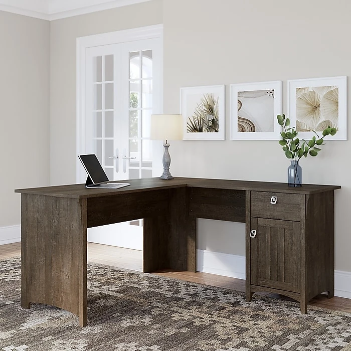 Bush Furniture Salinas 60" L-Shaped Desk, Ash Brown - Space-Saving Laminated Wood Office Desk 2 Bush Furniture Salinas 60" L-Shaped Desk, Ash Brown - Space-Saving Laminated Wood Office Desk - Image 2