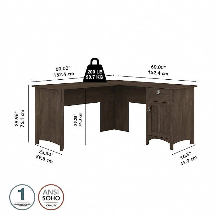 Bush Furniture Salinas 60" L-Shaped Desk, Ash Brown - Space-Saving Laminated Wood Office Desk 4 Bush Furniture Salinas 60" L-Shaped Desk, Ash Brown - Space-Saving Laminated Wood Office Desk - Image 4