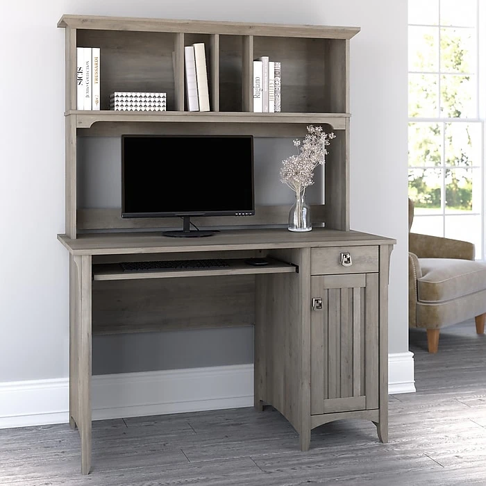 Bush Furniture Salinas 48" Laminated Wood Computer Desk With Hutch, Driftwood Gray (MY72508-03) 2 Bush Furniture Salinas 48" Laminated Wood Computer Desk With Hutch, Driftwood Gray (MY72508-03) - Image 2
