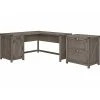 Kathy Ireland® Home Cottage Grove 60" L-Shaped Desk with File Cabinet in Restored Gray | Laminated Wood Office Furniture