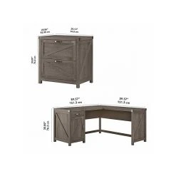 Kathy Ireland® Home Cottage Grove 60" L-Shaped Desk with File Cabinet in Restored Gray | Laminated Wood Office Furniture -Computer Office Desks Shop unnamed file 5489