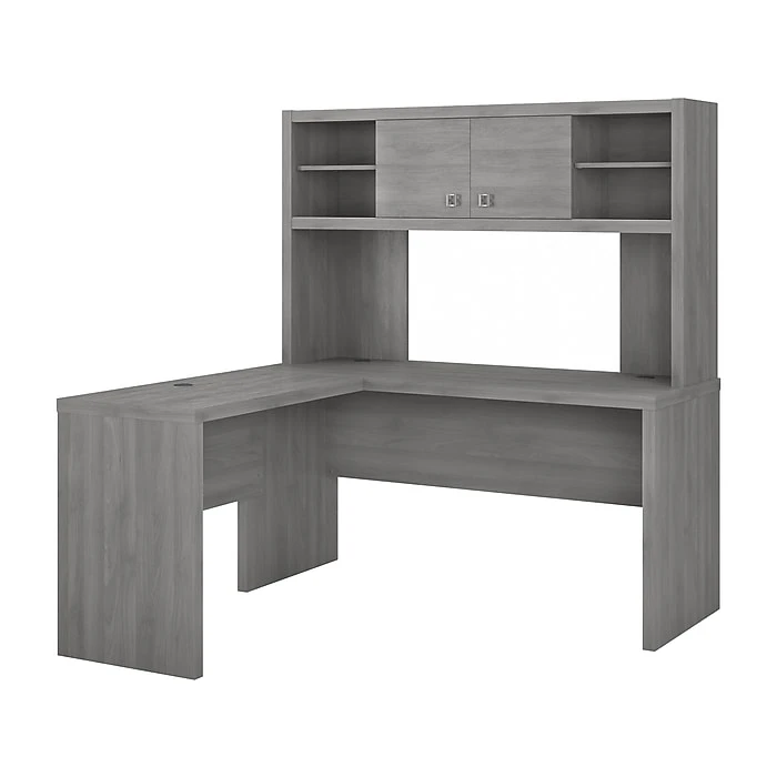Office By Kathy Ireland® Echo 60"W L-Shaped Desk With Hutch, Modern Gray - Laminated Wood Workspace 1 Office By Kathy Ireland® Echo 60"W L-Shaped Desk With Hutch, Modern Gray - Laminated Wood Workspace