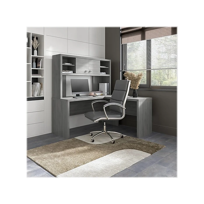 Office By Kathy Ireland® Echo 60"W L-Shaped Desk With Hutch, Modern Gray - Laminated Wood Workspace 2 Office By Kathy Ireland® Echo 60"W L-Shaped Desk With Hutch, Modern Gray - Laminated Wood Workspace - Image 2