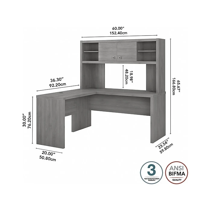 Office By Kathy Ireland® Echo 60"W L-Shaped Desk With Hutch, Modern Gray - Laminated Wood Workspace 4 Office By Kathy Ireland® Echo 60"W L-Shaped Desk With Hutch, Modern Gray - Laminated Wood Workspace - Image 4