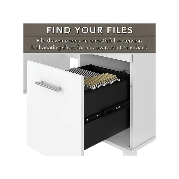 Bush Furniture Somerset 60"W Office Desk with Lateral File Cabinet & 5-Shelf Bookcase, White - Space-Saving Laminated Wood Desk Set (SET013WH) 3 Bush Furniture Somerset 60"W Office Desk with Lateral File Cabinet & 5-Shelf Bookcase, White - Space-Saving Laminated Wood Desk Set (SET013WH) - Image 3