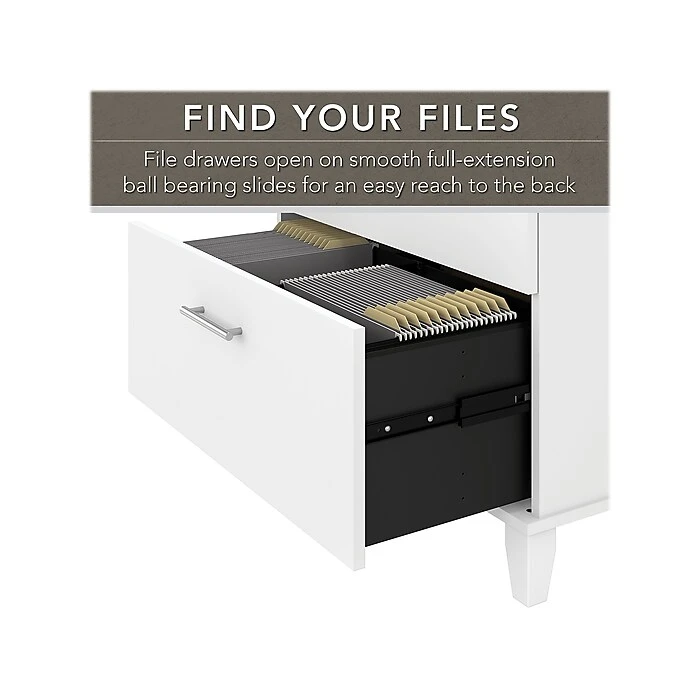 Bush Furniture Somerset 60"W Office Desk with Lateral File Cabinet & 5-Shelf Bookcase, White - Space-Saving Laminated Wood Desk Set (SET013WH) 4 Bush Furniture Somerset 60"W Office Desk with Lateral File Cabinet & 5-Shelf Bookcase, White - Space-Saving Laminated Wood Desk Set (SET013WH) - Image 4